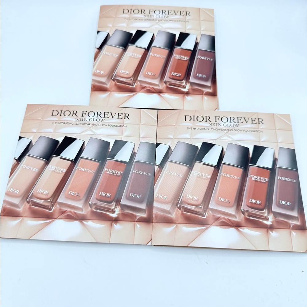 3 x NEW Dior Forever SKIN GLOW FOUNDATION 9-Shade Sampler Cards